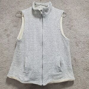 Altar'd State Vest Women S White Gray Chevron Regular Mock Neck Full Zip  Preppy